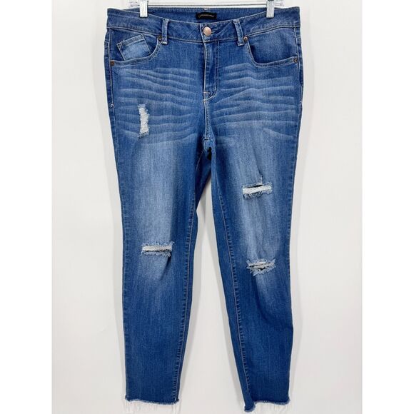 CATHERINE MALANDRINO High Rise Boyfriend Distressed Raw Hem Jeans Size 14 - Picture 1 of 6
